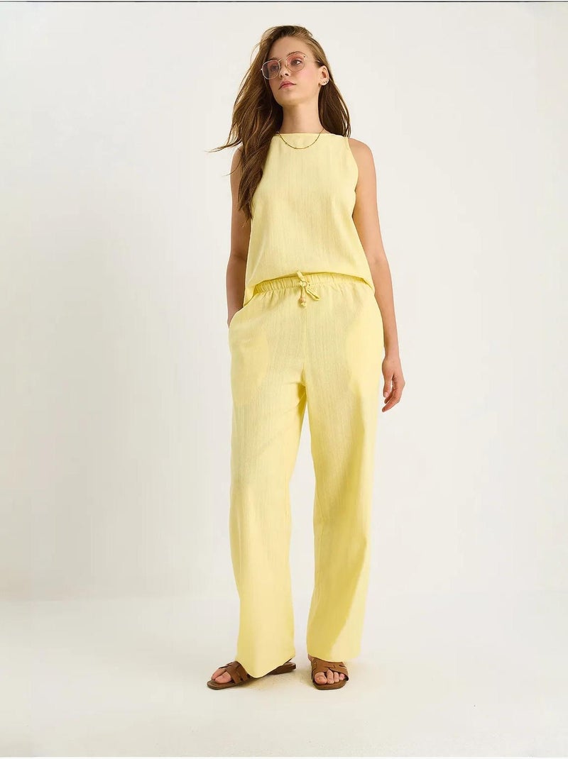 Conjunto de dos piezas de lino mezclado sin mangas y cintura alta lucci Amarillo limón - Kiabi