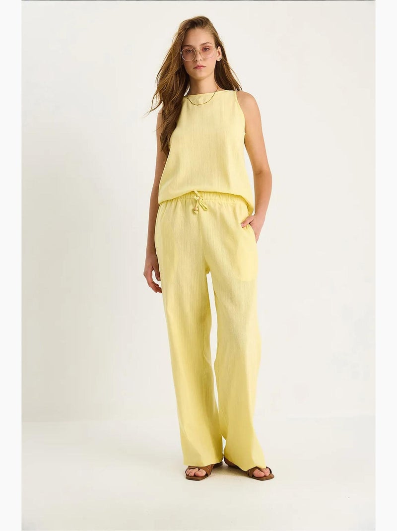 Conjunto de dos piezas de lino mezclado sin mangas y cintura alta lucci Amarillo limón - Kiabi