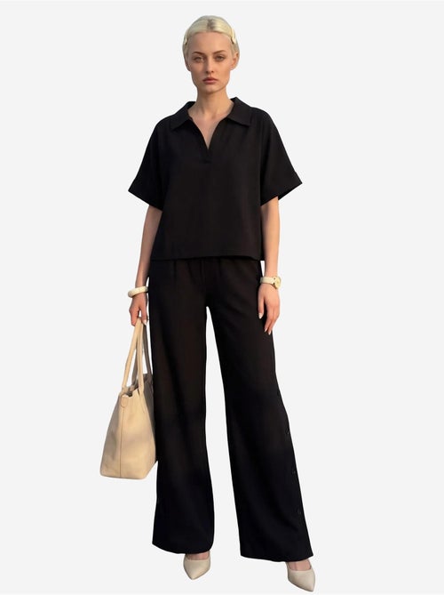 Conjunto de dos piezas de lino y algodón con cuello en v y manga corta de my fashion - Kiabi