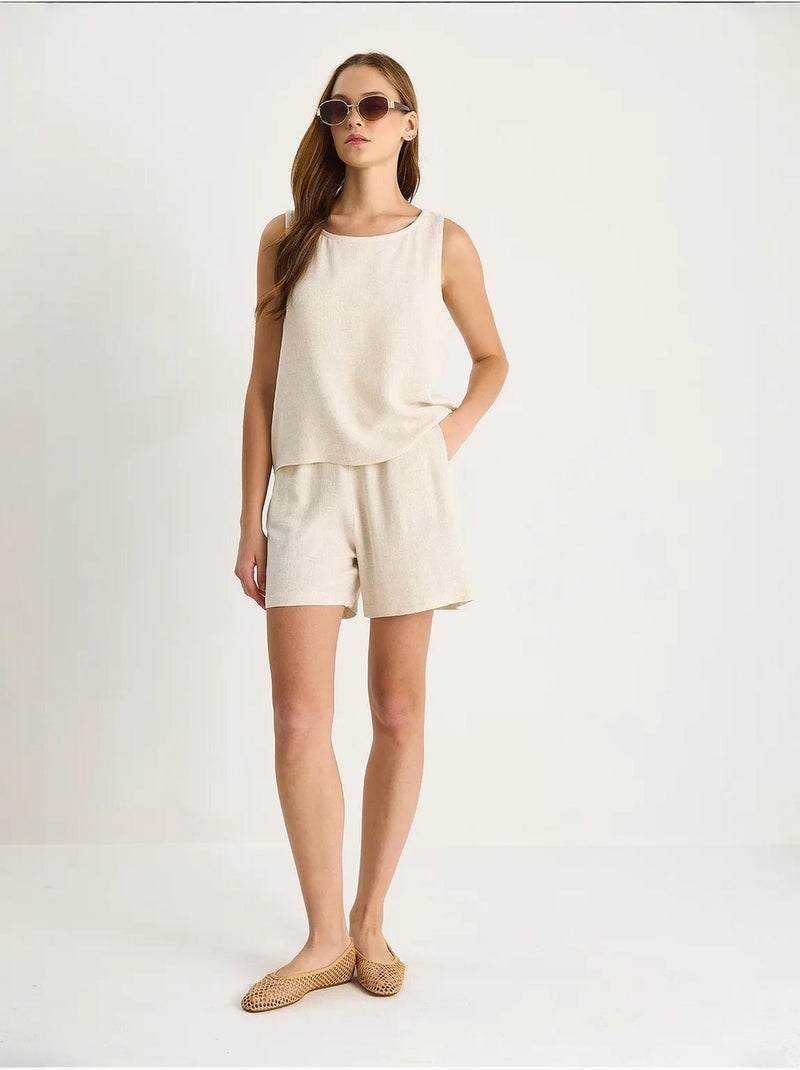 Conjunto de dos piezas de mezcla de lino con cintura alta y pierna ancha lucci Beige arcilla - Kiabi