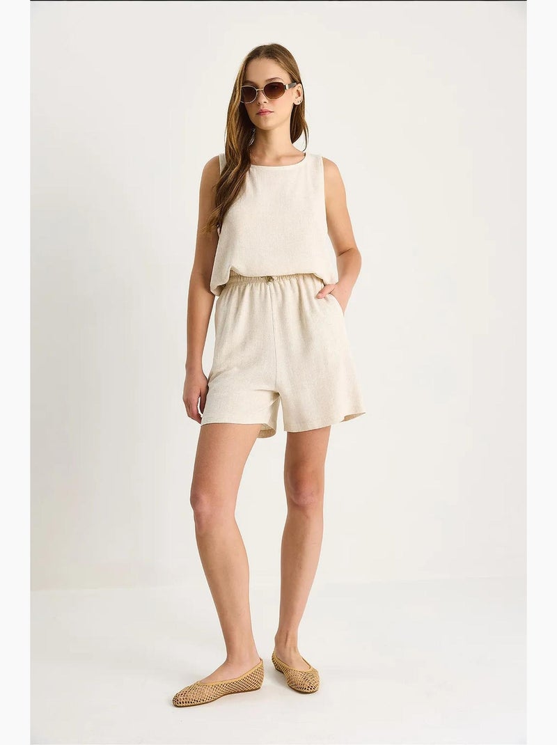 Conjunto de dos piezas de mezcla de lino con cintura alta y pierna ancha lucci Beige arcilla - Kiabi
