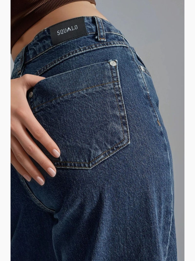 Conjunto de dos piezas de mezclilla de cintura alta con cuello de chaqueta hiccup Azul grisáceo - Kiabi
