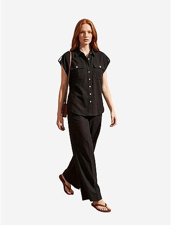 Conjunto de dos piezas de pernera ancha de talle alto con cuello de camisa my fashion