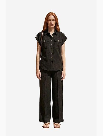 Conjunto de dos piezas de pernera ancha de talle alto con cuello de camisa my fashion