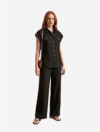 Conjunto de dos piezas de pernera ancha de talle alto con cuello de camisa my fashion