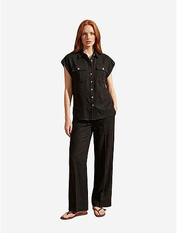 Conjunto de dos piezas de pernera ancha de talle alto con cuello de camisa my fashion