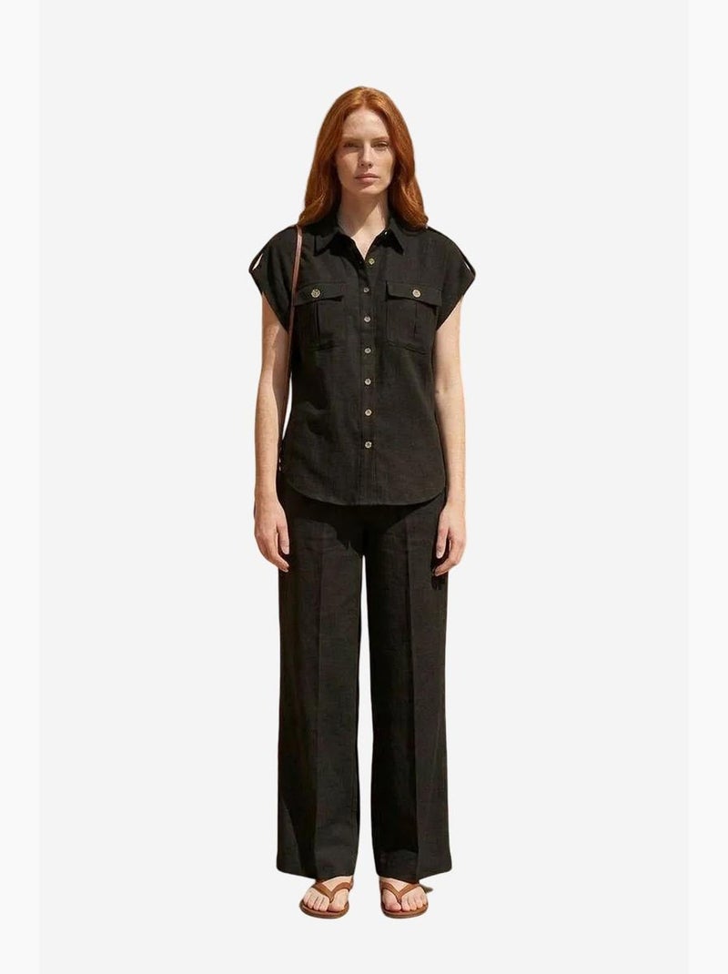 Conjunto de dos piezas de pernera ancha de talle alto con cuello de camisa my fashion Negro - Kiabi