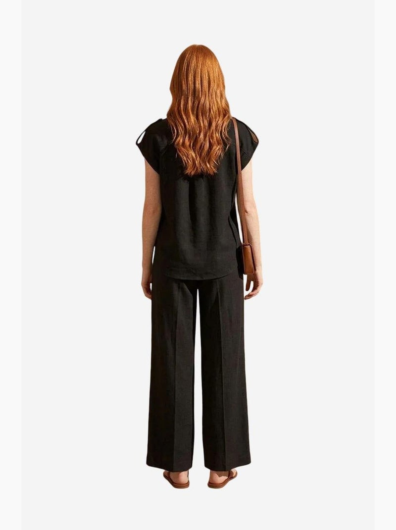 Conjunto de dos piezas de pernera ancha de talle alto con cuello de camisa my fashion Negro - Kiabi