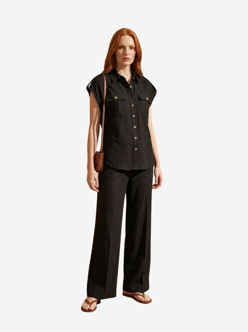 Conjunto de dos piezas de pernera ancha de talle alto con cuello de camisa my fashion Negro - Kiabi