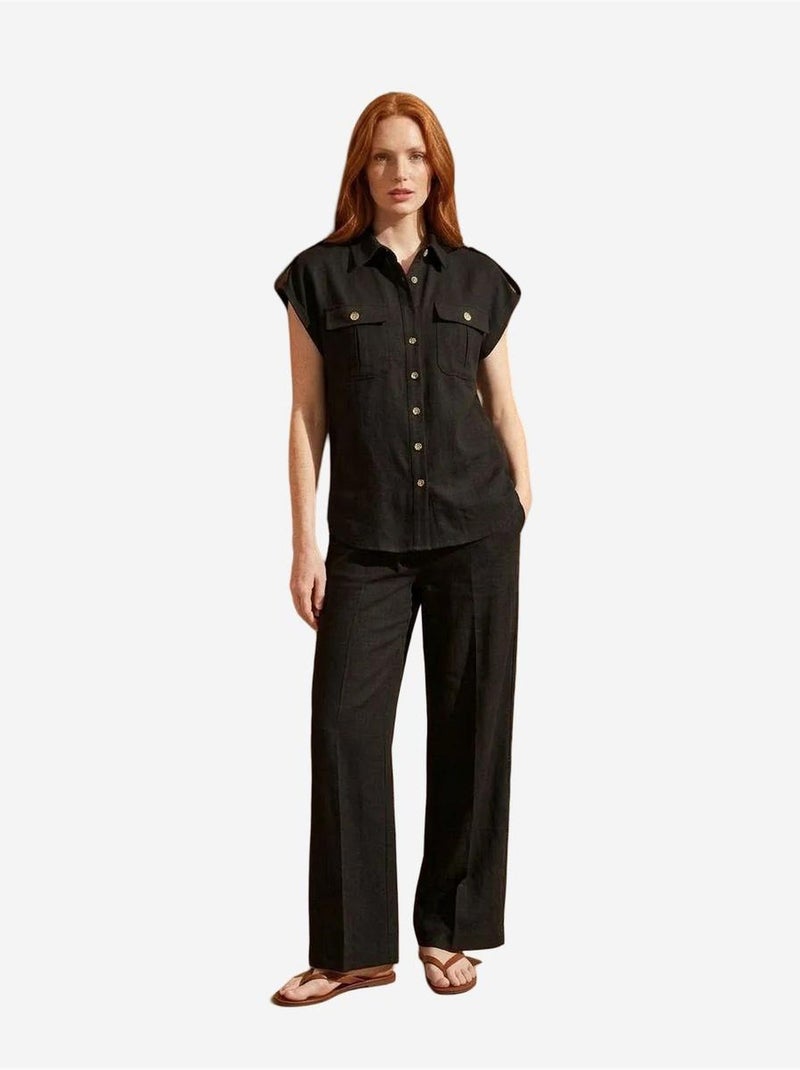 Conjunto de dos piezas de pernera ancha de talle alto con cuello de camisa my fashion Negro - Kiabi