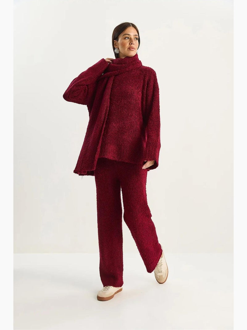 Conjunto de dos piezas de punto acanalado extragrande con pantalones de cintura alta lucci Rojo burdeos - Kiabi