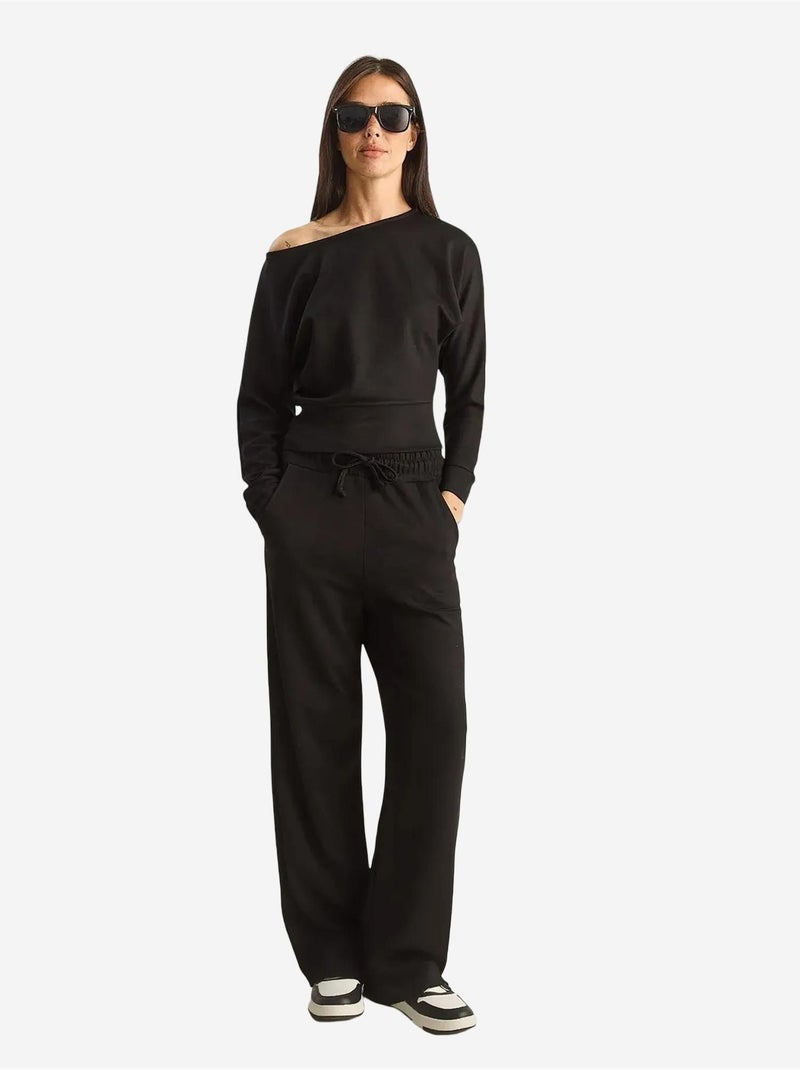 Conjunto de dos piezas de punto con cuello asimétrico y cintura alta de lucci Negro - Kiabi