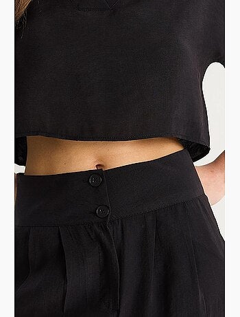 Conjunto de dos piezas de punto con cuello en v y pantalones de pierna ancha de lucci