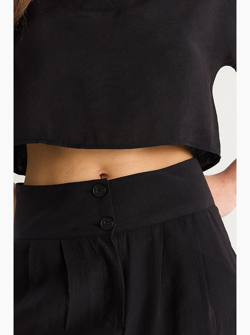 Conjunto de dos piezas de punto con cuello en v y pantalones de pierna ancha de lucci Negro - Kiabi