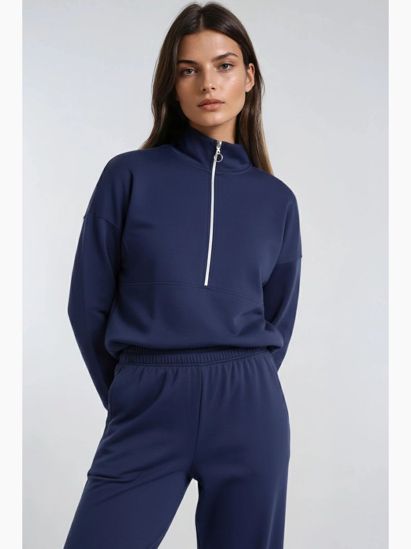 Conjunto de dos piezas de punto de pierna ancha con cuello con cremallera hiccup Azul marino - Kiabi