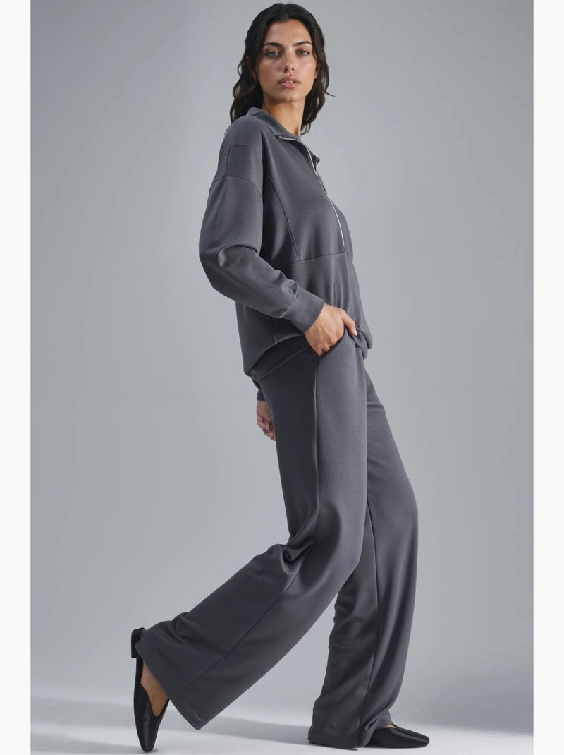 Conjunto de dos piezas de punto de pierna ancha con cuello con cremallera hiccup Gris oscuro - Kiabi