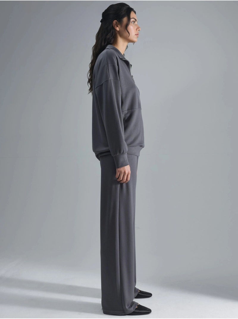 Conjunto de dos piezas de punto de pierna ancha con cuello con cremallera hiccup Gris oscuro - Kiabi