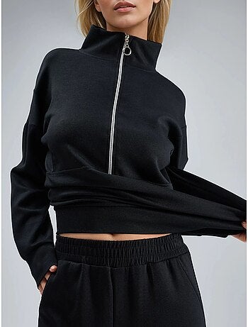Conjunto de dos piezas de punto de pierna ancha con cuello con cremallera hiccup