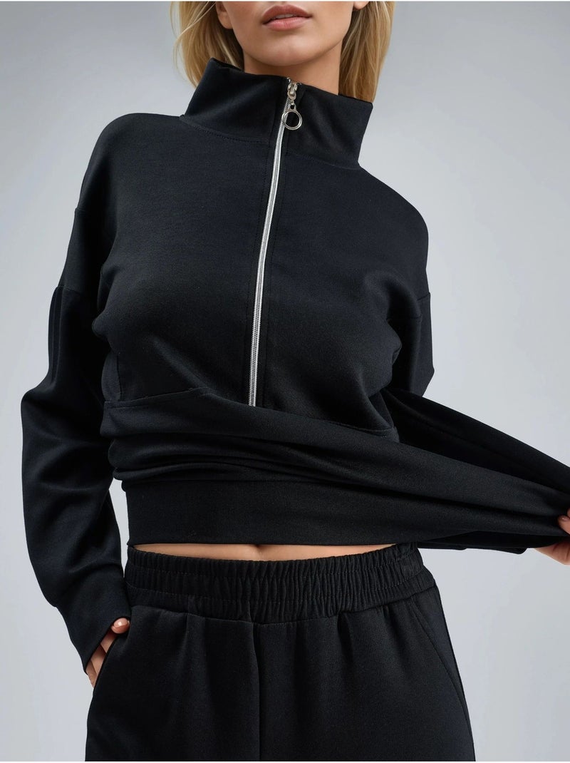 Conjunto de dos piezas de punto de pierna ancha con cuello con cremallera hiccup Negro - Kiabi