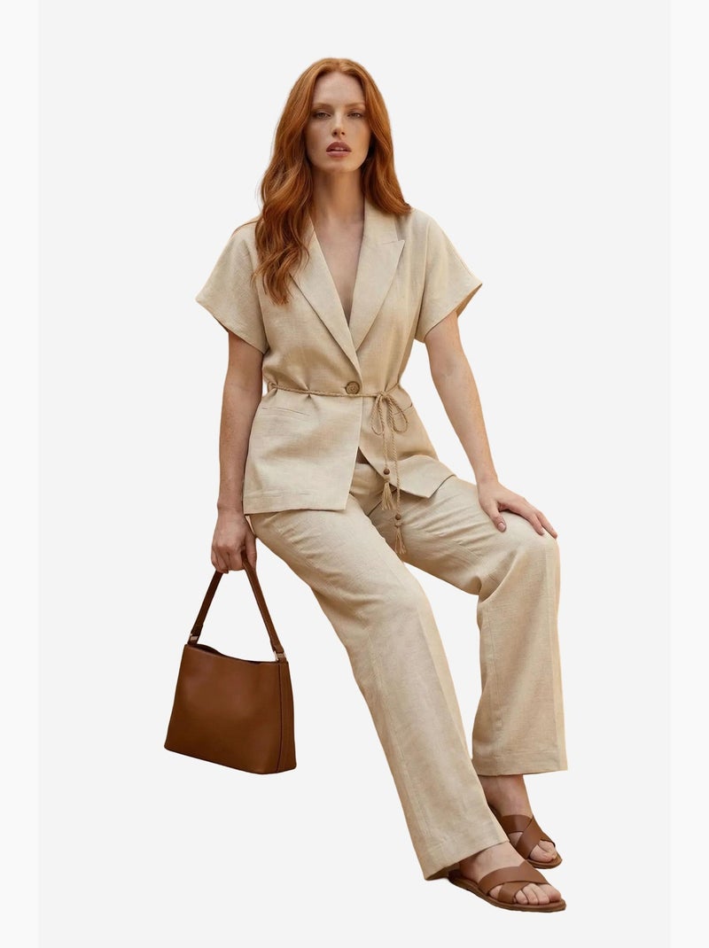 Conjunto de dos piezas de talle alto con escote en v y detalle de lazo my fashion Crema - Kiabi