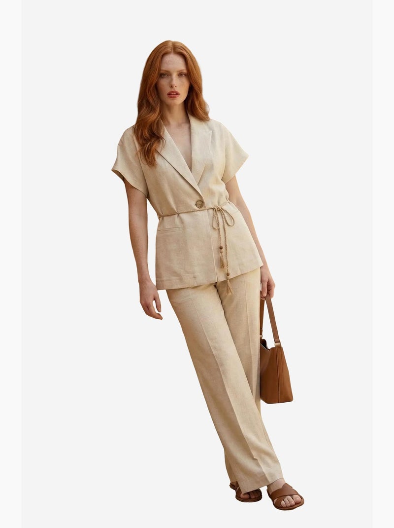 Conjunto de dos piezas de talle alto con escote en v y detalle de lazo my fashion Crema - Kiabi