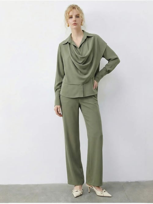 Conjunto de dos piezas de talle alto y pierna ancha con cuello de camisa. Lucci - Kiabi Conjunto de dos piezas de talle alto y pierna ancha con cuello de camisa. Lucci - Kiabi
