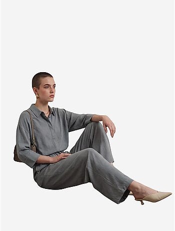Conjunto de dos piezas de tejido fino con cuello camisero y detalle de lazo my fashion