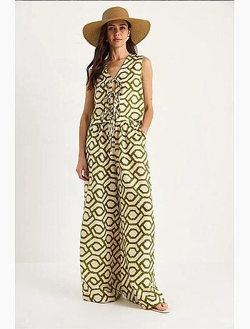 Conjunto de dos piezas de viscosa estampada con blusa con detalle anudado lucci
