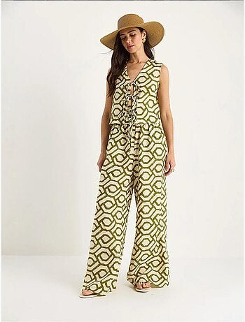 Conjunto de dos piezas de viscosa estampada con blusa con detalle anudado lucci