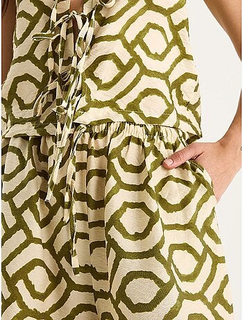 Conjunto de dos piezas de viscosa estampada con blusa con detalle anudado lucci