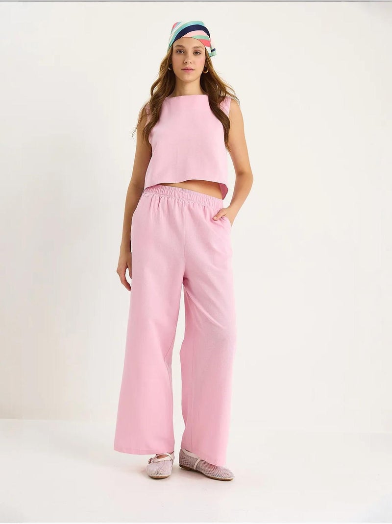 Conjunto de dos piezas sin mangas con cuello redondo y mezcla de lino lucci Rosa pálido - Kiabi