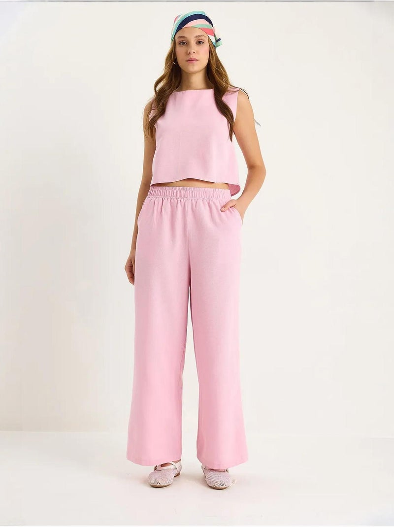 Conjunto de dos piezas sin mangas con cuello redondo y mezcla de lino lucci Rosa pálido - Kiabi