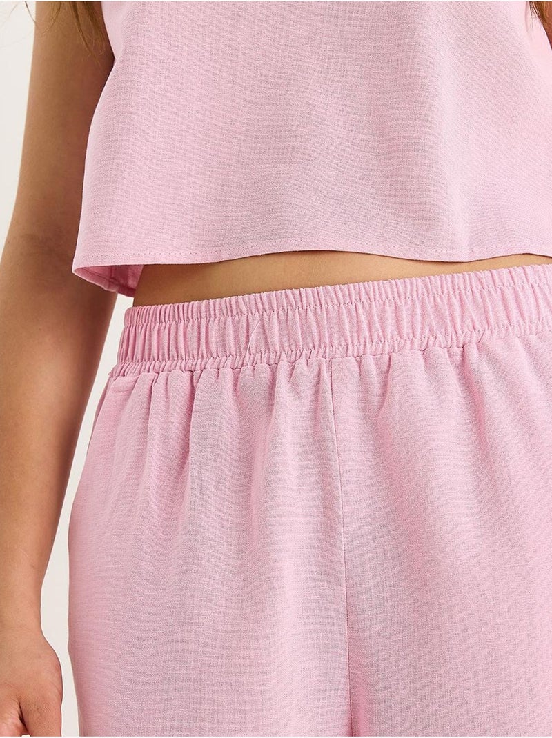 Conjunto de dos piezas sin mangas con cuello redondo y mezcla de lino lucci Rosa pálido - Kiabi