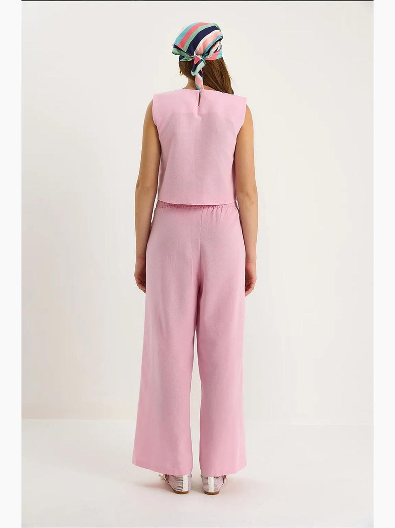 Conjunto de dos piezas sin mangas con cuello redondo y mezcla de lino lucci Rosa pálido - Kiabi