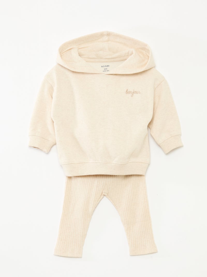 Conjunto de dos piezas sudadera + legging Beige - Kiabi