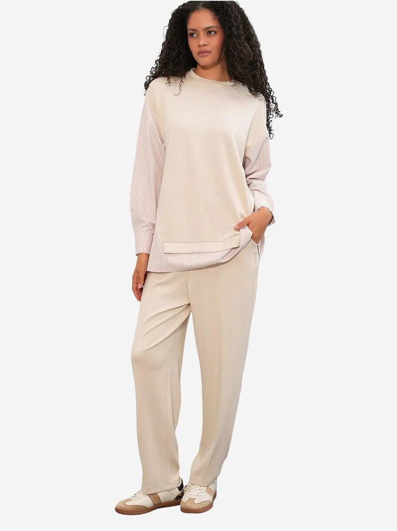 Conjunto de dos piezas tejido a rayas bdart Crema - Kiabi