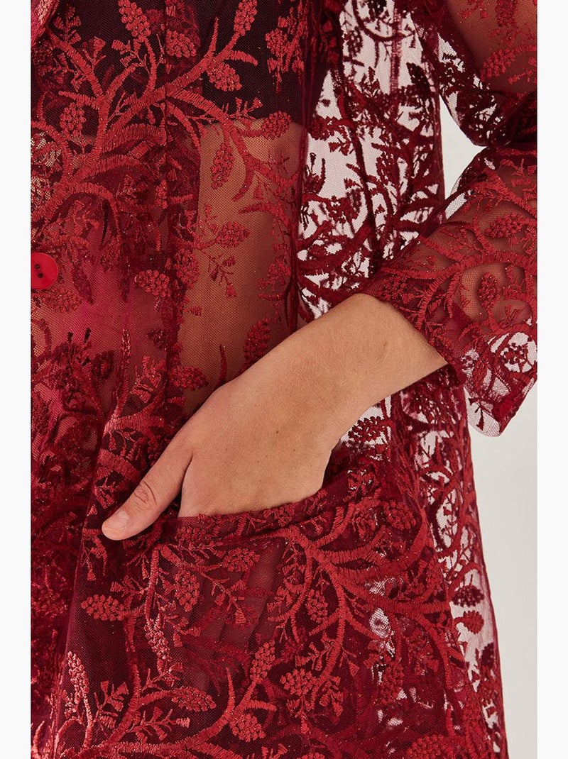 Conjunto de dos piezas texturizado semitransparente con lentejuelas mbms lucci Rojo burdeos - Kiabi