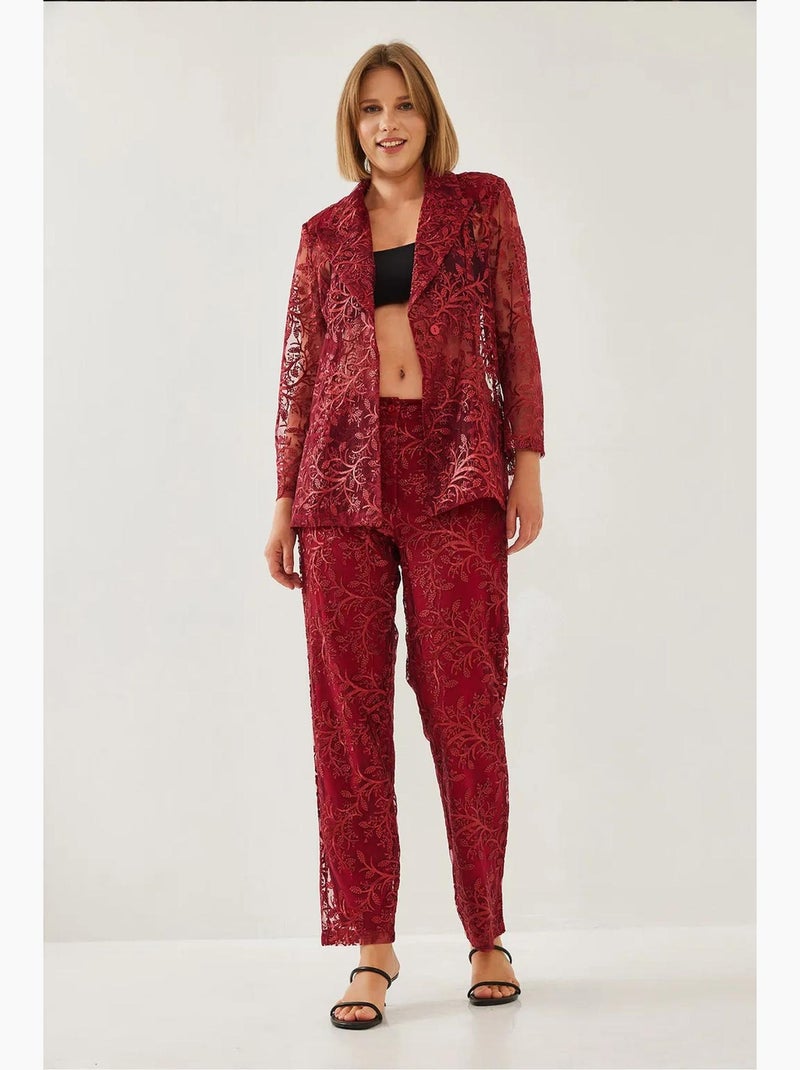 Conjunto de dos piezas texturizado semitransparente con lentejuelas mbms lucci Rojo burdeos - Kiabi