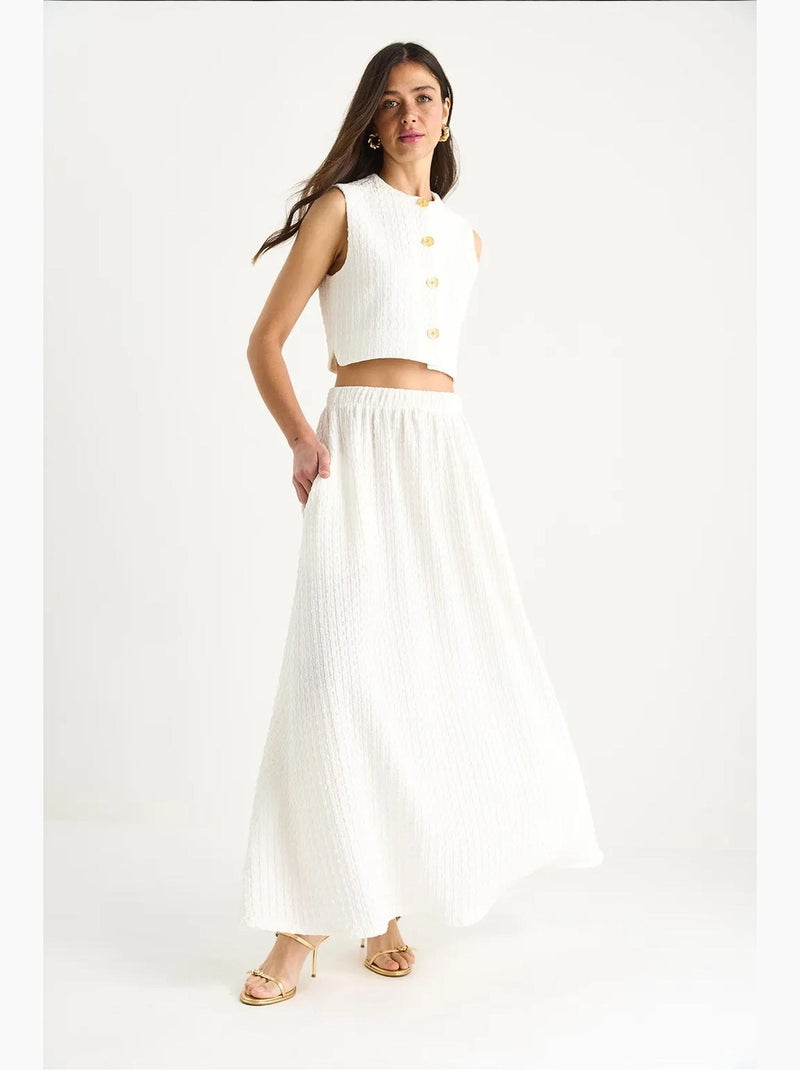 Conjunto de falda larga y chaleco corto con cintura elástica y detalles de bolsillos lucci Blanco - Kiabi