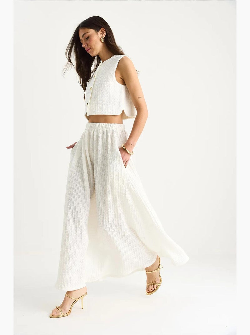 Conjunto de falda larga y chaleco corto con cintura elástica y detalles de bolsillos lucci Blanco - Kiabi