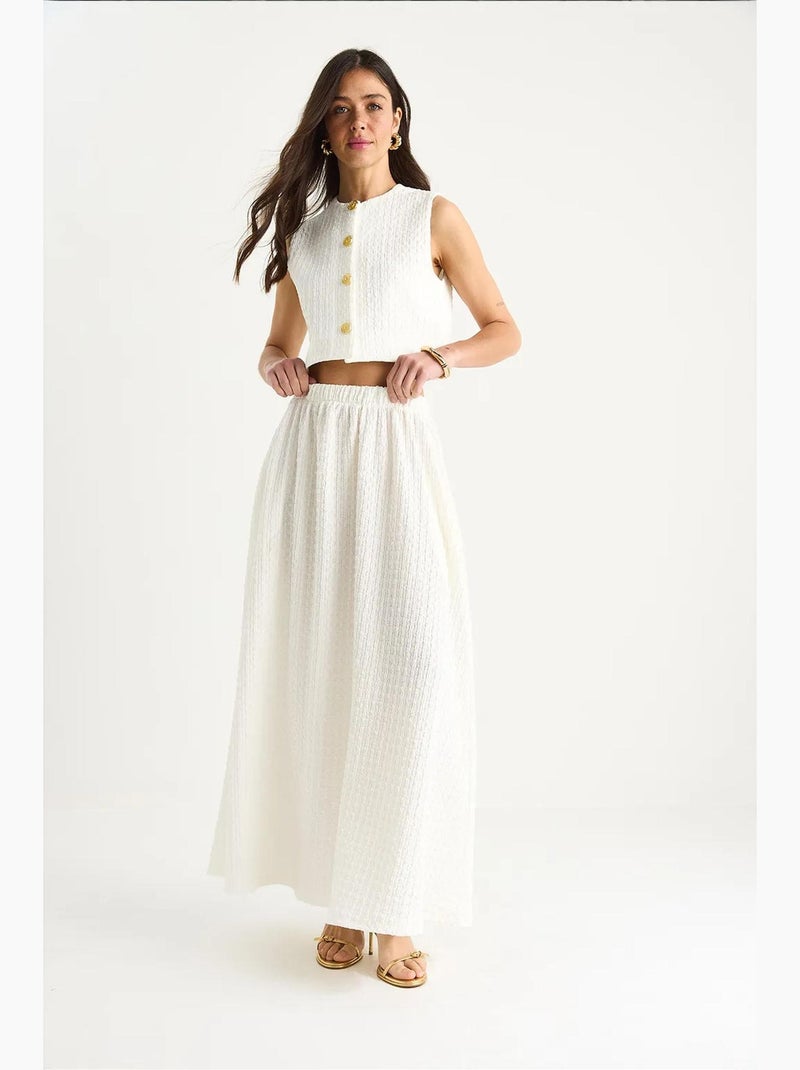Conjunto de falda larga y chaleco corto con cintura elástica y detalles de bolsillos lucci Blanco - Kiabi