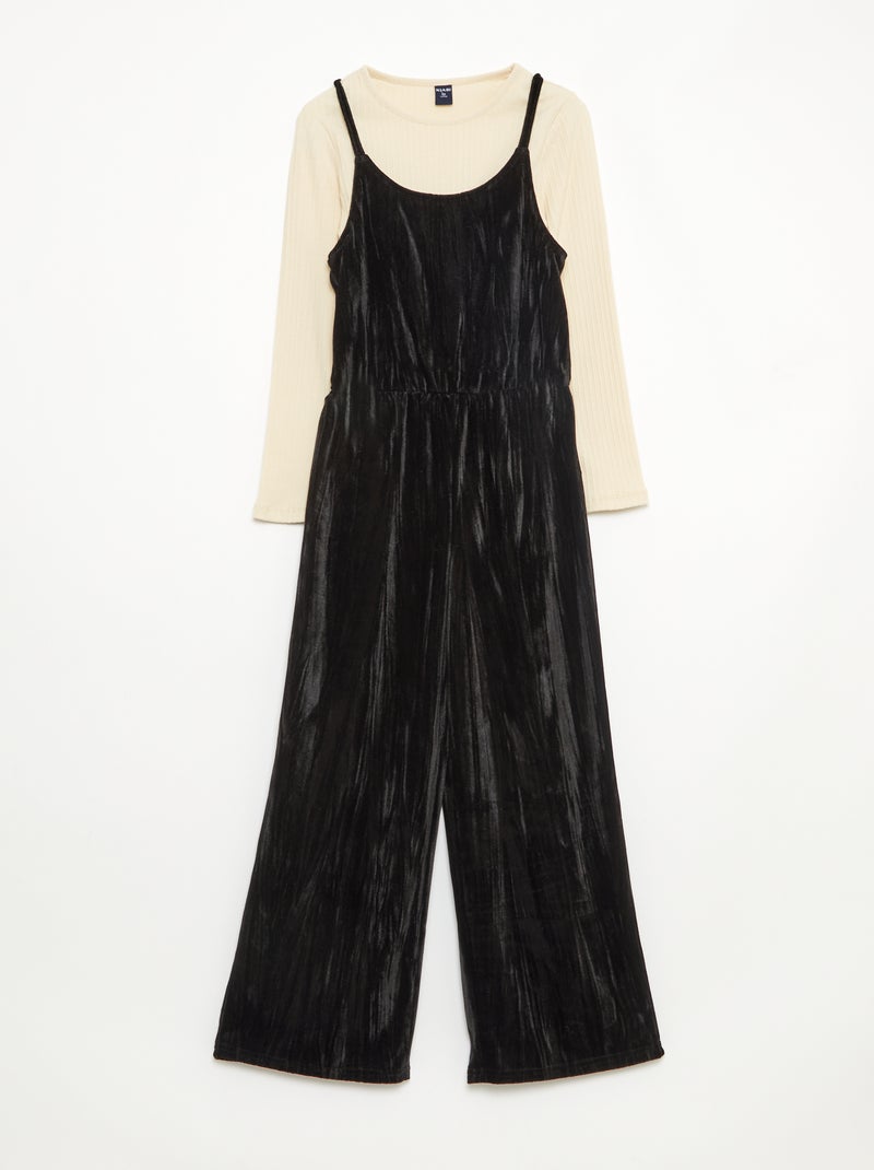 Conjunto de fiesta camiseta + mono de tirantes Negro - Kiabi