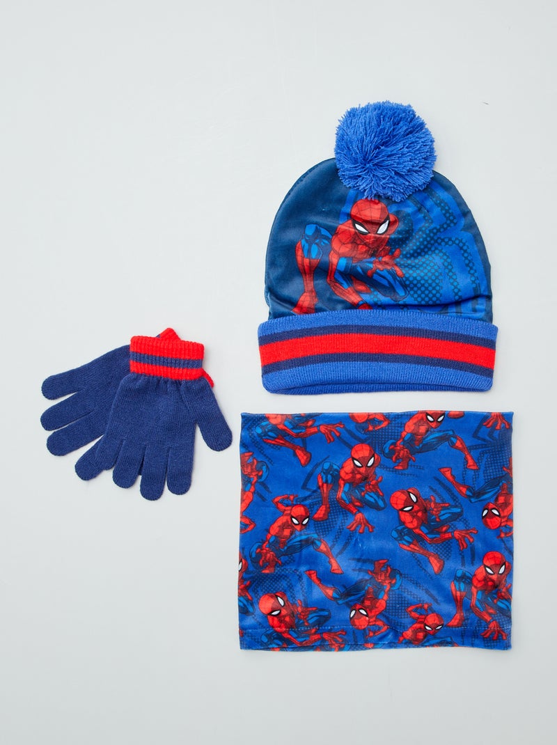 Conjunto de gorro + braga + guantes 'Spiderman'  - 3 piezas azul - Kiabi