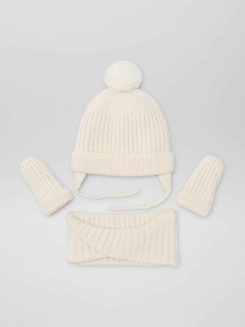 Conjunto de gorro + braga + manoplas BLANCO - Kiabi