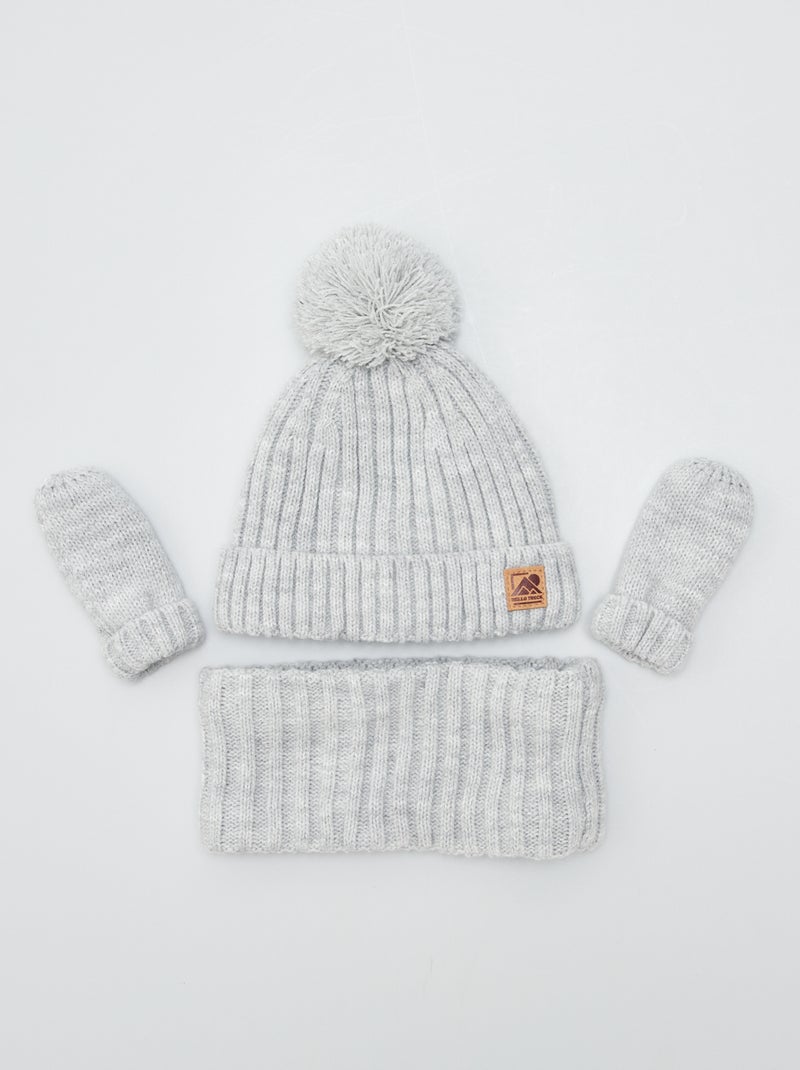 Conjunto de gorro, braga y manoplas GRIS - Kiabi