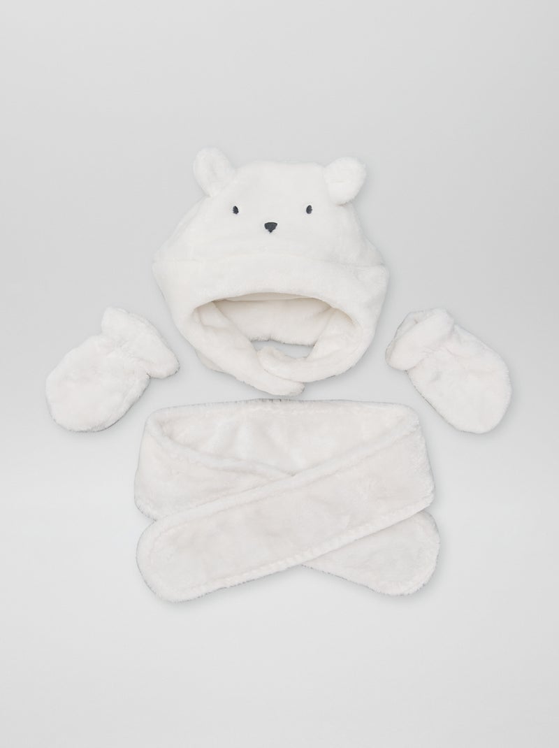 Conjunto de gorro + bufanda + manoplas BLANCO - Kiabi