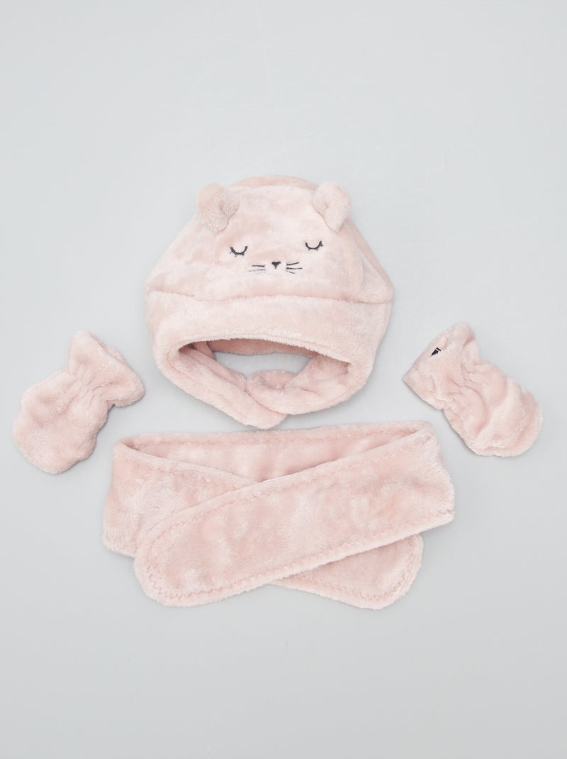 Conjunto de gorro + bufanda + manoplas ROSA - Kiabi