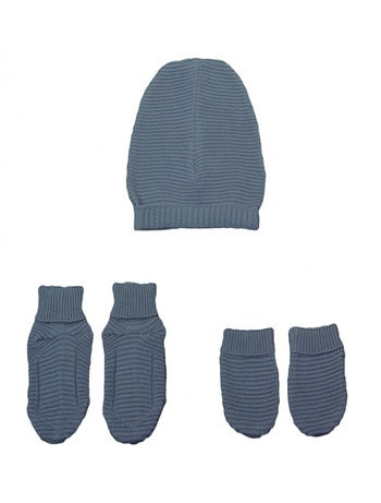 Conjunto de gorro, patucos y manoplas de punto de algodón orgánico para bebés de 0 a 3 meses