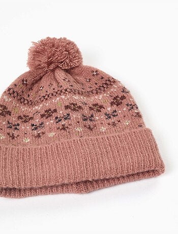 Conjunto de gorro y guantes de punto con jacquard