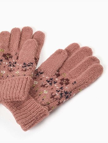 Conjunto de gorro y guantes de punto con jacquard